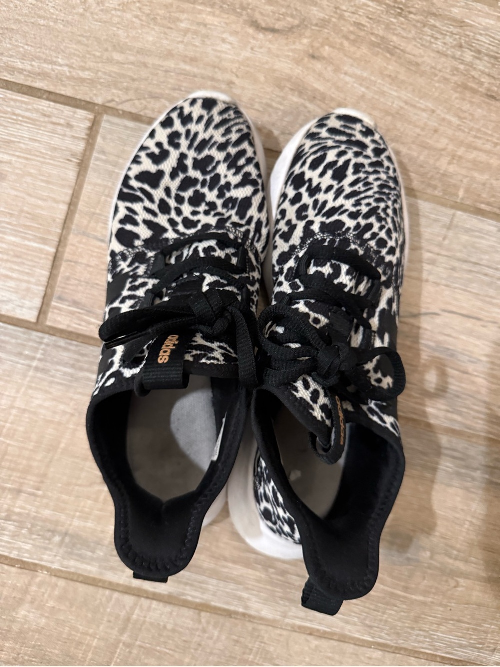 Adidas Black & White Leopard Print Women’s Lace-Up Sneakers